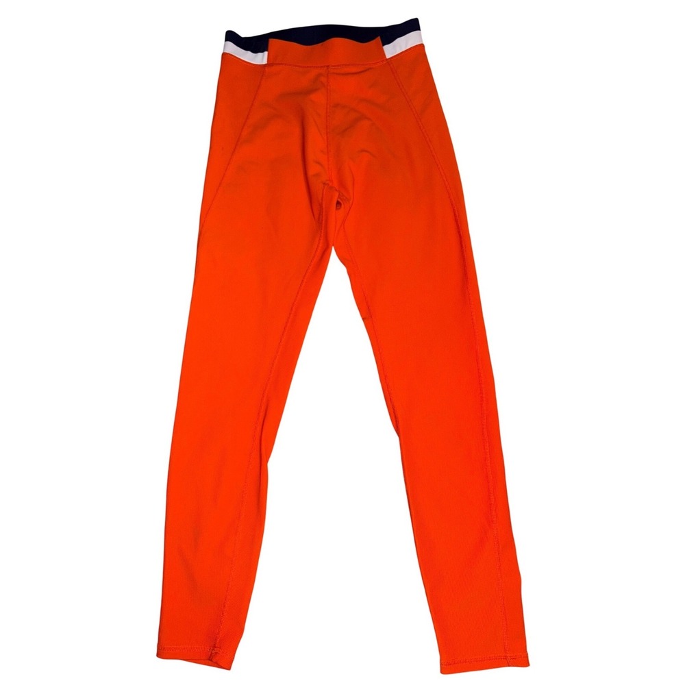 Wilo Women Orange‎ Ribbed High Rise Leggings Athletic Stretch Pants, Medium